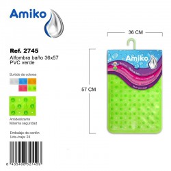 Alfombra Baño PVC Translucido 36x57cm Verde Amiko