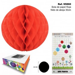 Bola de Papel Roja 30cm con Forma de Panel de Abeja SINI