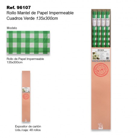 Rollo Mantel de Papel Impermeable 135x300cm Cuadros Verdes SINI