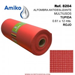Alfombra Antideslizante Multiusos Tupida Roja 0.61x12M Amiko